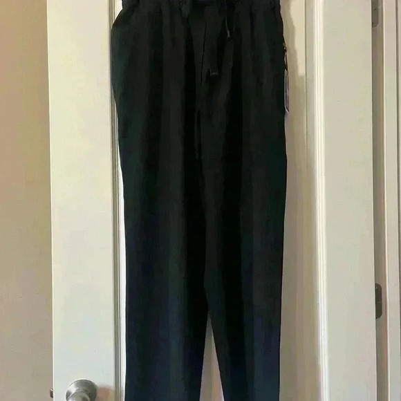 NWT DKNY Black Pants with Tie, Elastic Waist Women’s size 10 - Picture 2 of 10